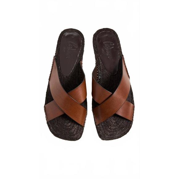 NEW CASTANER men\'s kevin leather slip on sandal in marron chocolate